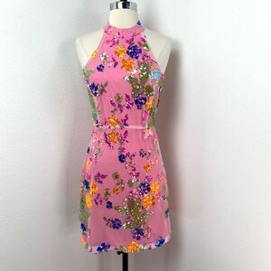 Dee Elly Pink Sequin Mini Dress Small Colorful Cocktail Club Dance Party Romance